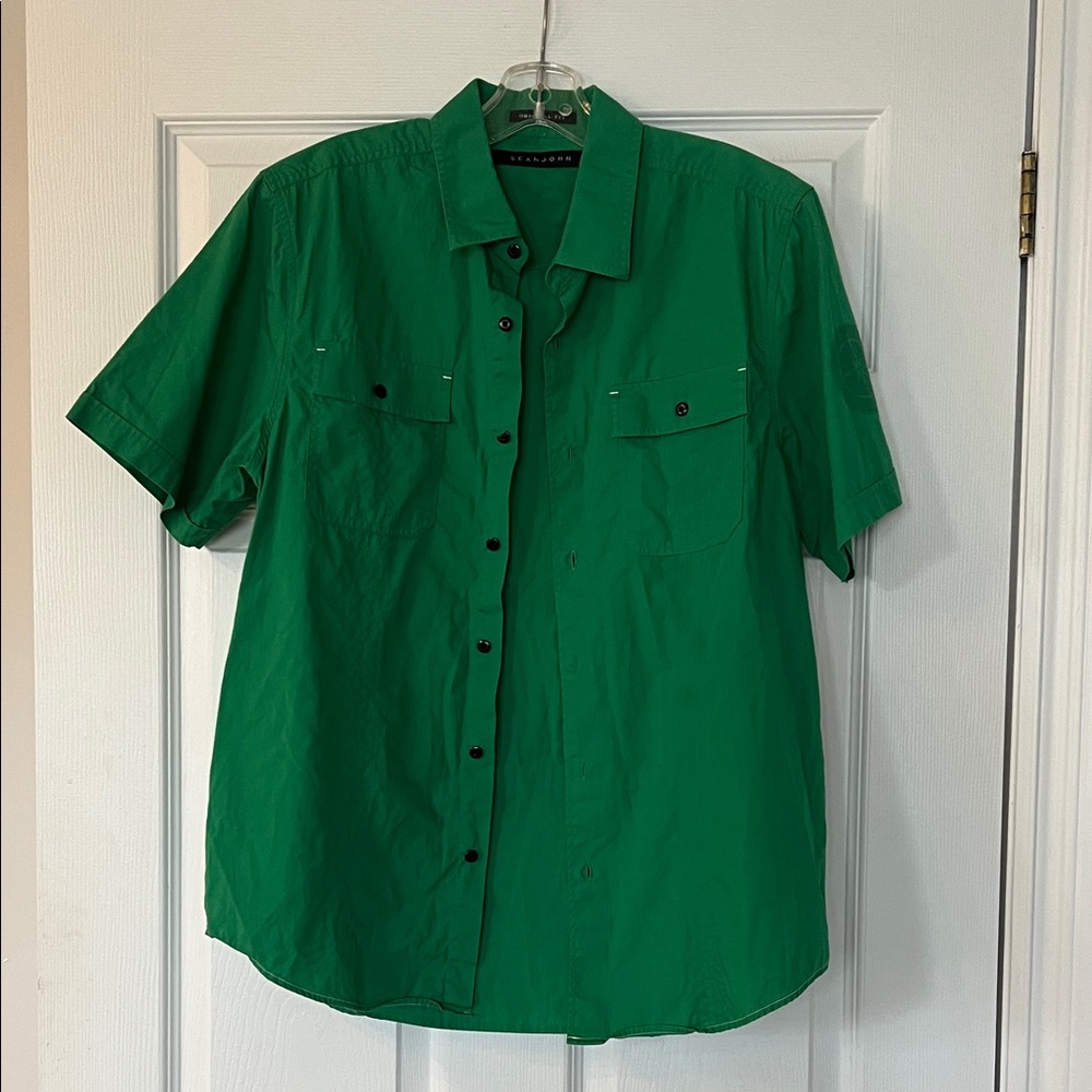 Sean John Men's Green Button Down Shirt